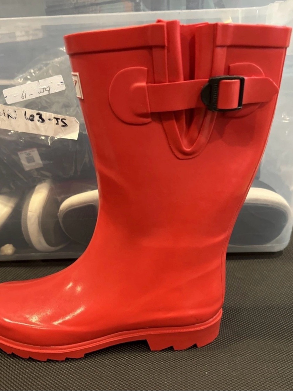 Forever Young Womens Red Buckle Short Rain Boots Waterproof Rubber Size 6 M US